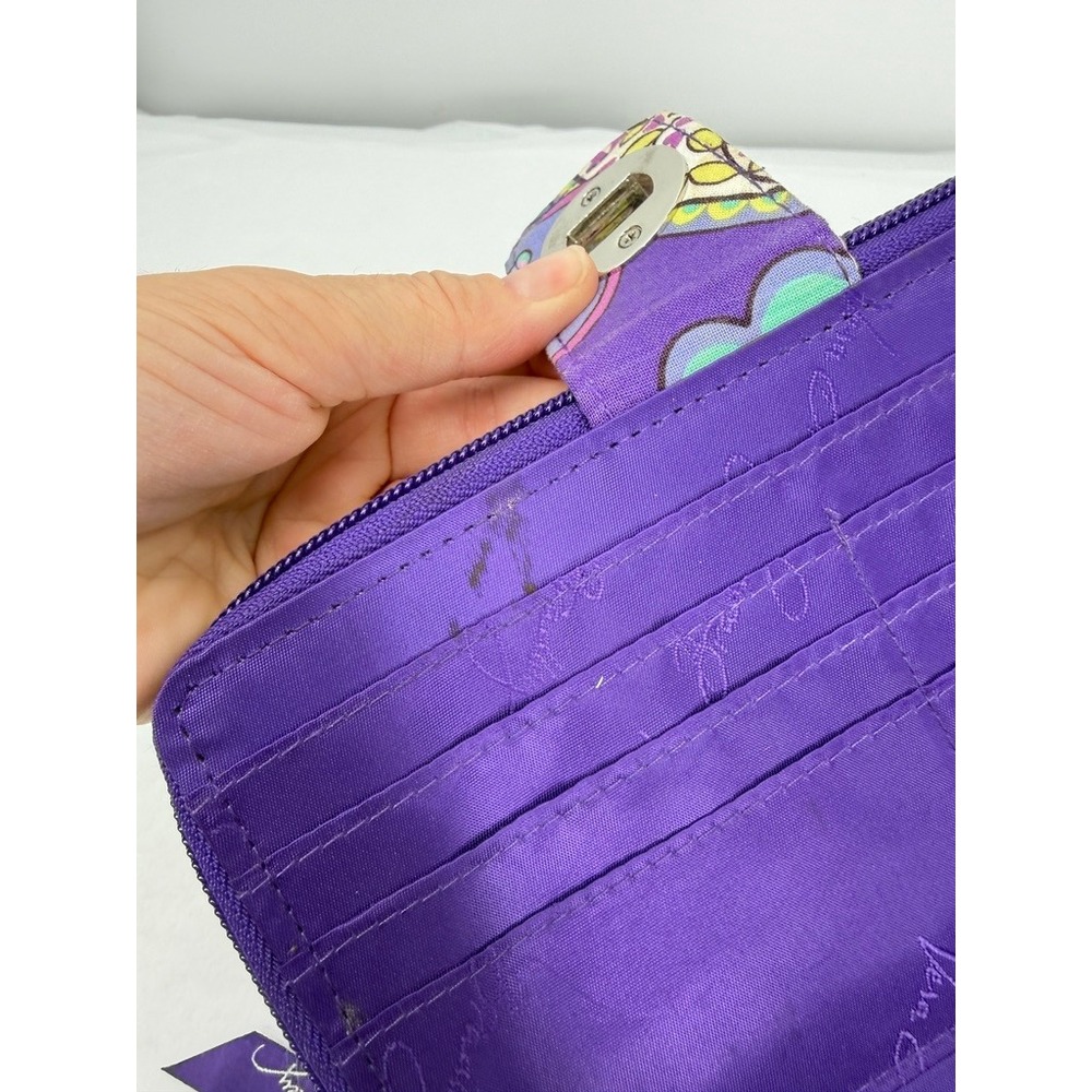Vera Bradley Turnlock Wallet Retired Quilted Paisley 'Heather' Floral Purple - Picture 11 of 12